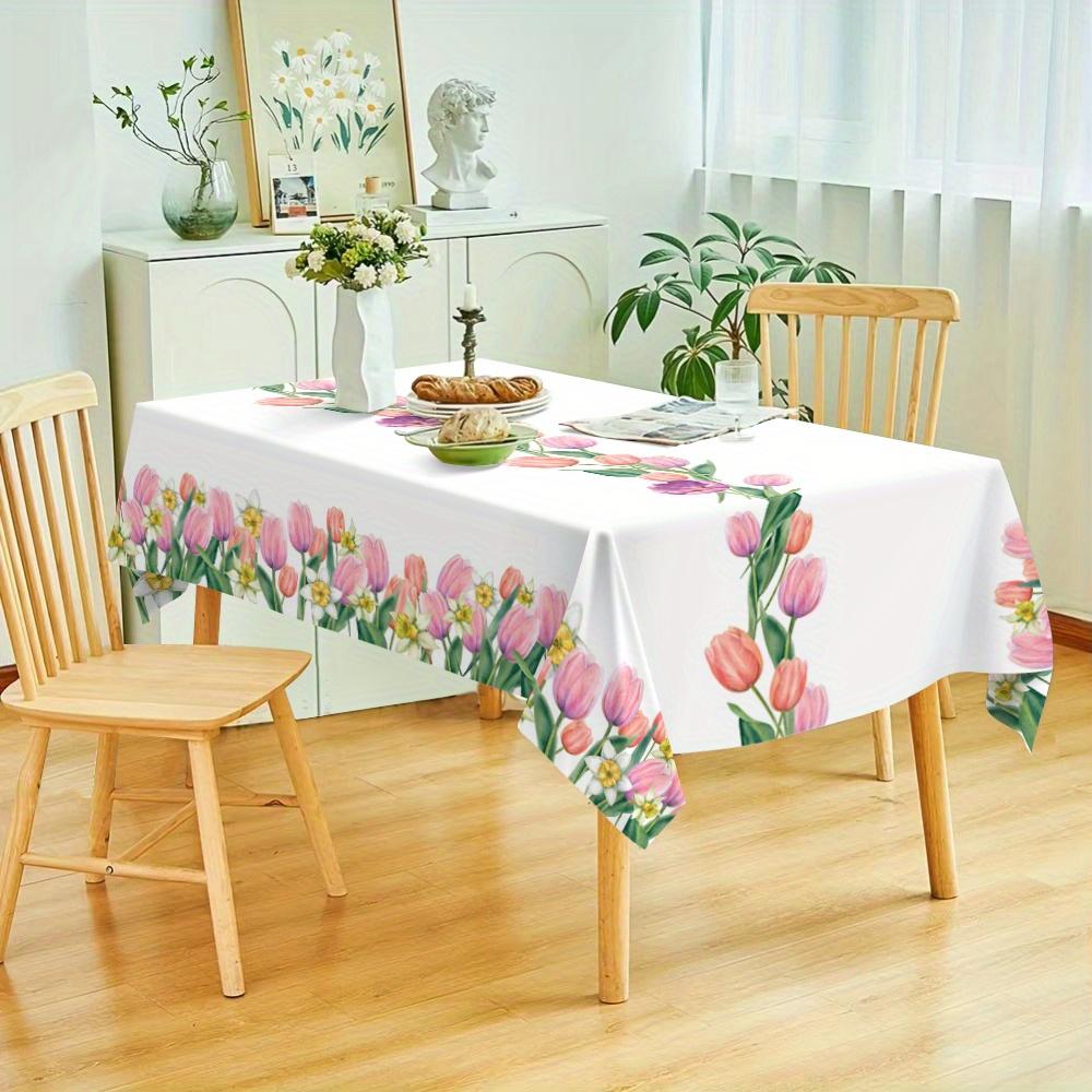 Spring Tulip Flower Rectangle Waterproof Tablecloth for Table Decor Washable Kitchen Dining Tablecloth Wedding Party Decorations