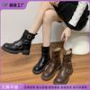Korean Version of Knight Boots Women's Belt Buckle Thick-soled Heightening Women's Boots Winter 2025 New Retro Western Cowboy Boots