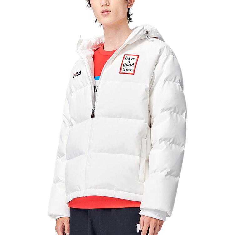 Fila X Have A Good Time Logo Print Sports Casual Hooded Down Jacket Women Jacket Standard-White F11U149902F-WT