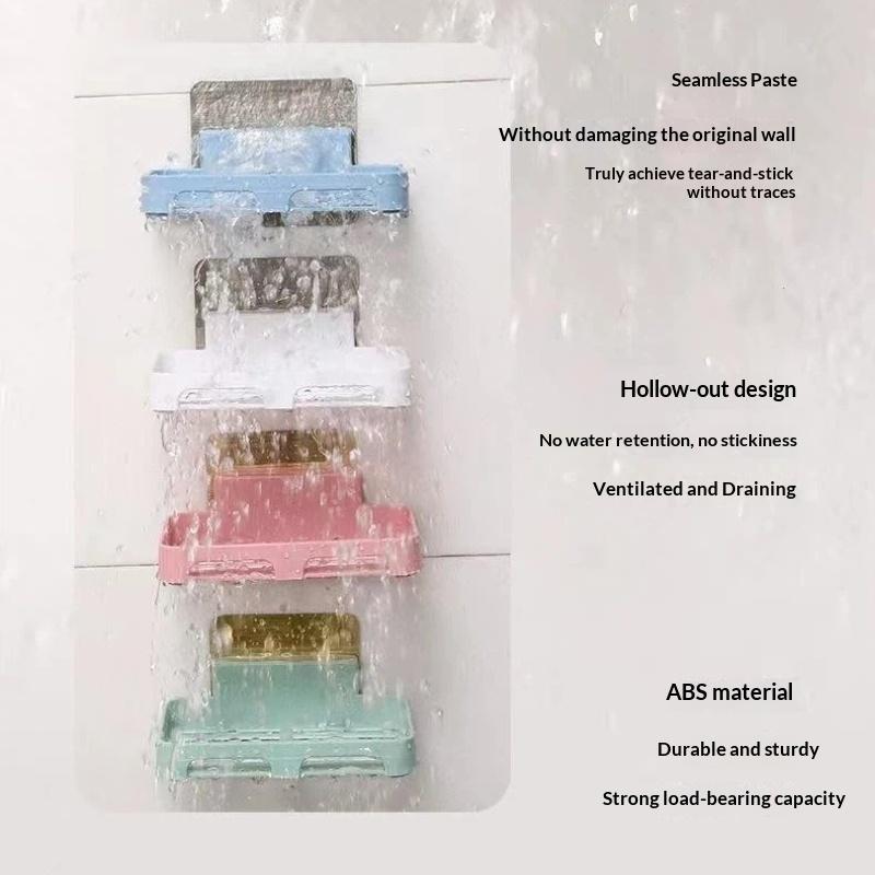Self Adhesive Wall Mounted Soap Dish Holder With Drainage No Drilling For Bathroom Kitchen Sink
