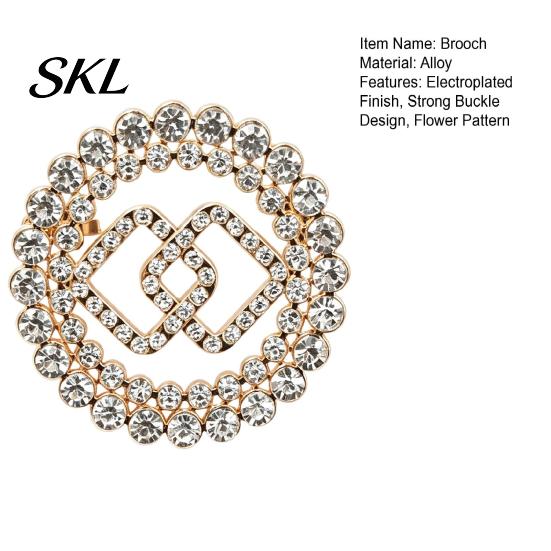 Strong Buckle Brooch Retro Style Pin, Hollow Flower Design Lapel Pin with Buckle, Sparkling Rhinestones Inlaid Anti-exposure Badge for Coats