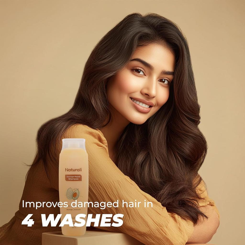 Naturali Damage Repair Shampoo For Dry Frizzy Hair Sulphate Free Shine Boosting Hydrating Care Paraben Free 370 ml