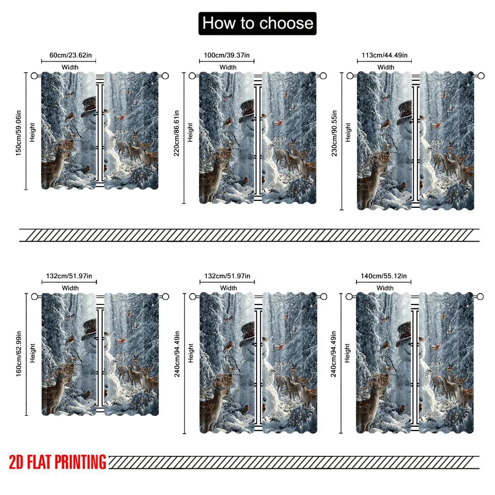2pcs,2D Plane Printing Pattern Curtains Snowman & Reindeer Versatile Durable Polyester (without Rod) Home Decor Use for Living