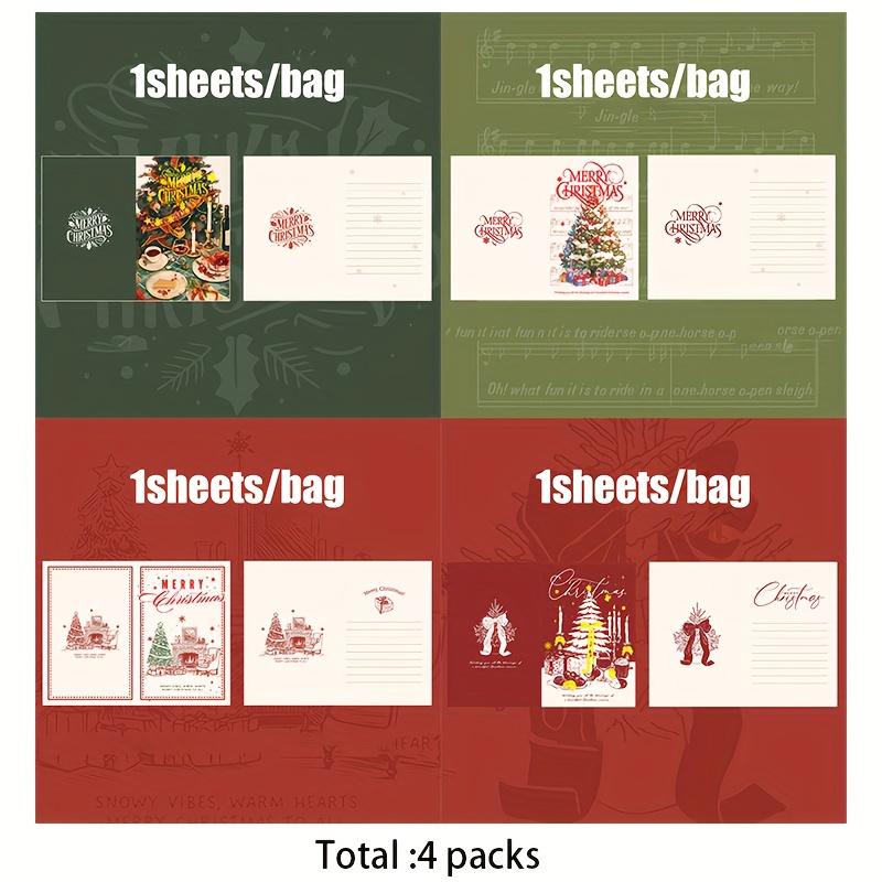 

4 листа Прямоугольные поздравительные открытки серии «Рождество» с бумагой для письма для вечеринки, рождественского подарка, бумага для сообщений, поздравительные открытки