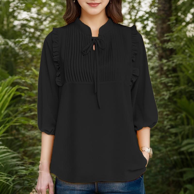 

ZANZEA Женская повседневная блузка с круглым вырезом, свободного кроя, с рукавами 3/4 и плиссировкой M