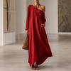 Mid-length Dress Summer Maxi for Women, Casual Loose One Shoulder Long Elegant Sleeve Dress, Flowy Beach Vacation Sundress wwith Pockets Versatile