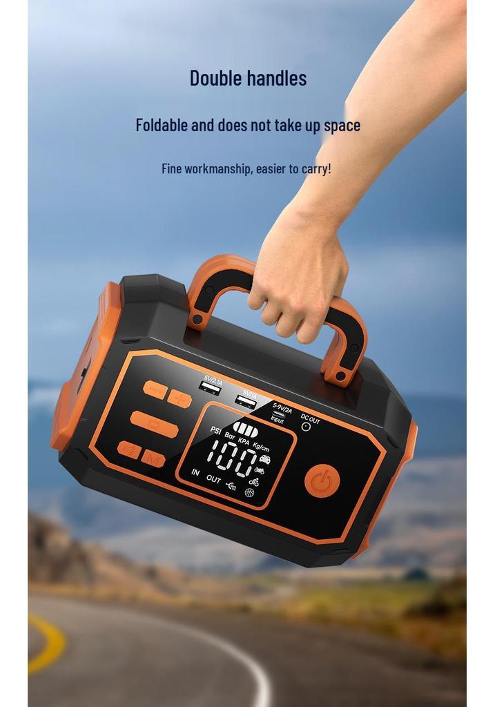 Portable Car Jump Starter with Integrated Lithium Battery and Tire Inflator