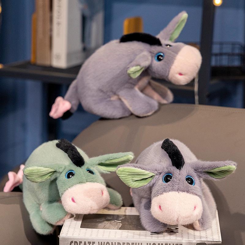 30cm Small Kawaii Donkey Doll Plush Toy Stuffed Green Grey Soft Animal Big Eyes Plushie Gift