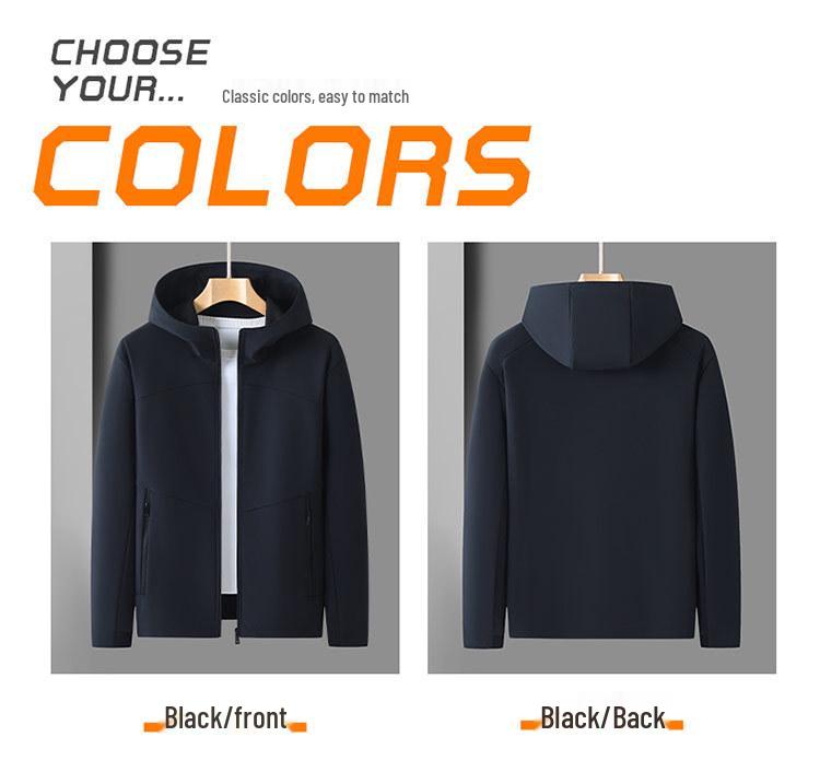 Men's Soft Shell Hooded Windbreaker Jacket - Warm, Breathable, Comfortable, and Trendy for Business Casual or Outdoor Activities.