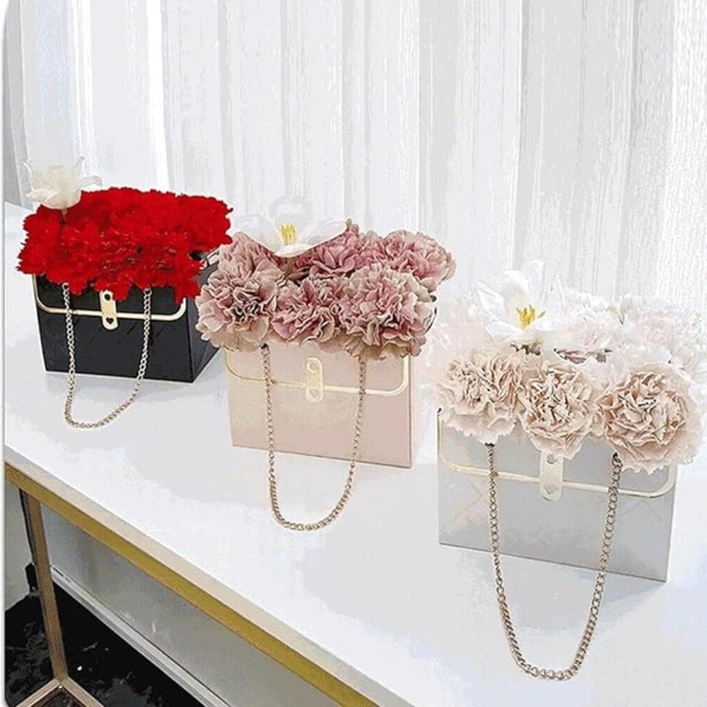 Bouquet Storage Bucket Flower Paper Gift Box with Metal Chain 4PCS Florist Bag with Handle Gift Case for Arrangements Wedding Wrap Bags Pastel Bags