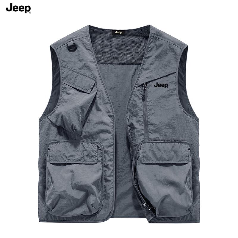 JEEP Men's Summer Lightweight Mesh Multi-Pocket Outdoor Fishing Photography Vest