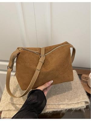 2025 Podzim/Zima Korejská Retro Semišová Kabelka do Podpaží a Crossbody