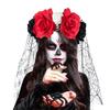 Skull Skeleton Hand Veil Headpiece with Dark Series Flower For Halloween Costume And Themed Photoshoots Wear