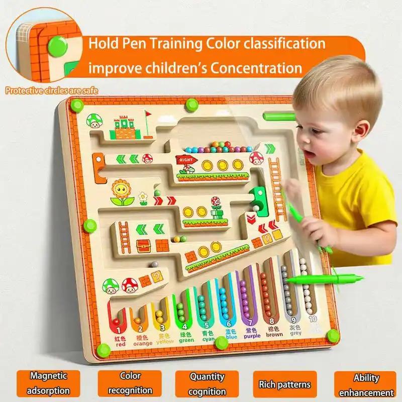 Magnetic Montessori Color Number Mushroom House Maze Wooden Toys For Toddler Toys Children Maze Walking Ball Early Learning Sets