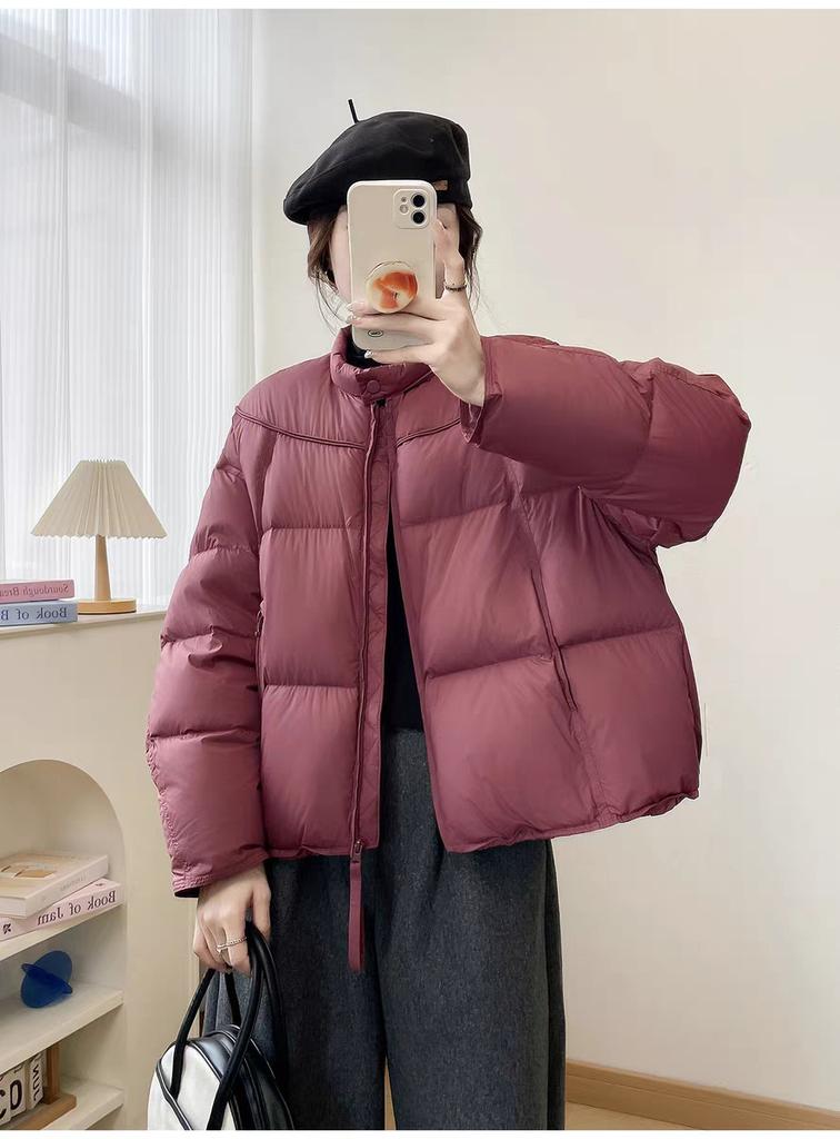 Winter new loose versatile puff stand-up collar short down jacket women's white duck down warm jacket