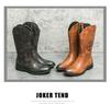 Bottes Western Cowboy en Cuir Mi-Mollet Style Européen & Américain pour Homme avec Fermeture Éclair