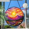 1pc 2D Flat Landscape Stained Glass Suncatcher, 6.3/7.87 Inch Wildflower Mountains Stained Glass Suncatcher, Home Decor, Garden Windocw Decor