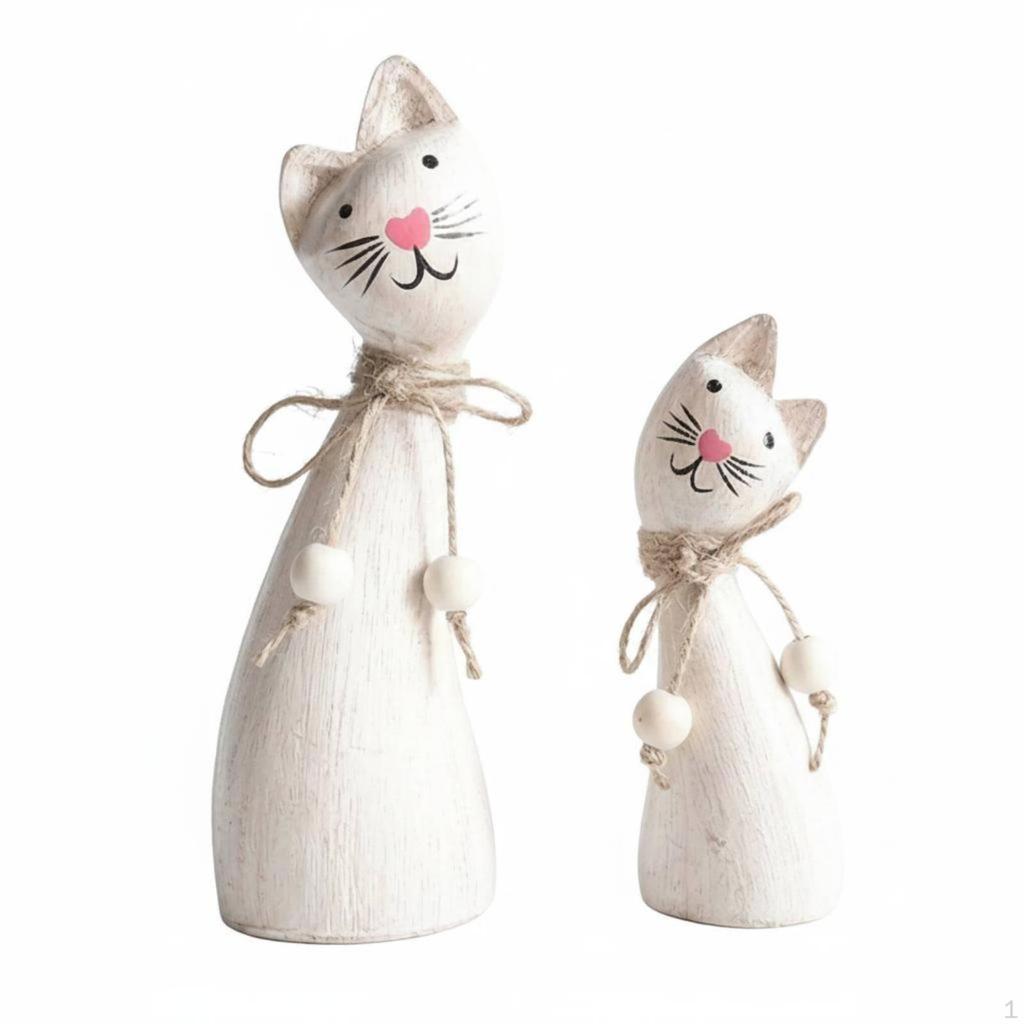 2 Pièces Statue de Chat de Couple Ornements en Bois Artisanal Mignon pour la Photographie