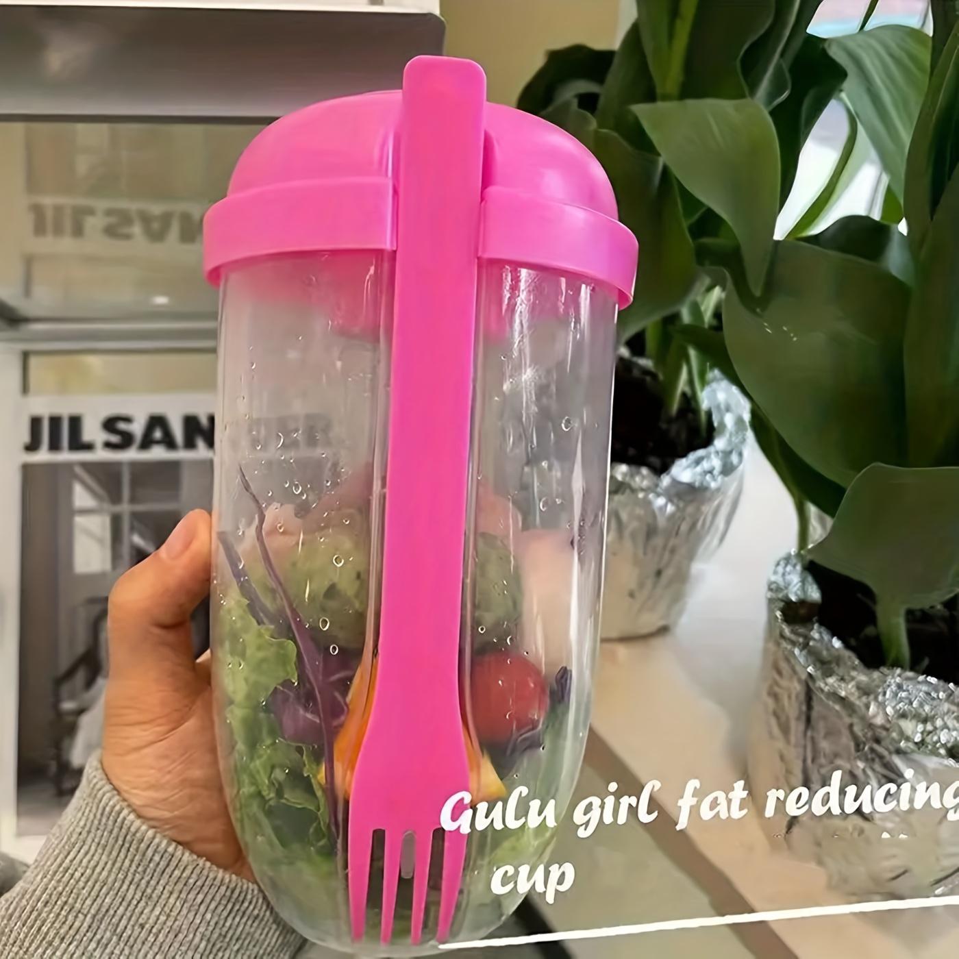 1 шт., чашка для салата, шейкер для салата, пластиковый контейнер для здорового салата с вилкой, держатель для заправки для салата, чашка для салата для пикника, обеда, завтрака розовый
