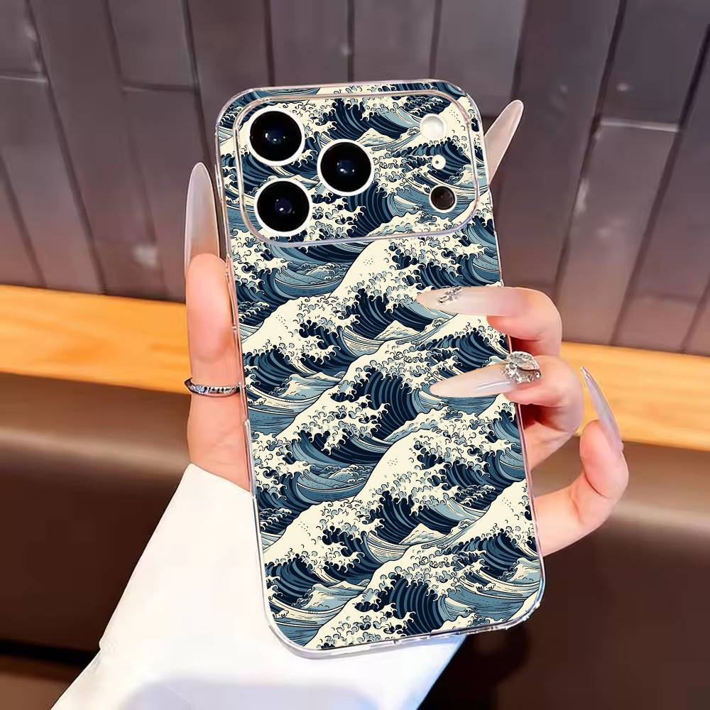 Great Wave Off K-Kanagawa Phone Case For iPhone17,16,15,14,13,12,11 Plus,Pro Max Soft Transparent Cover