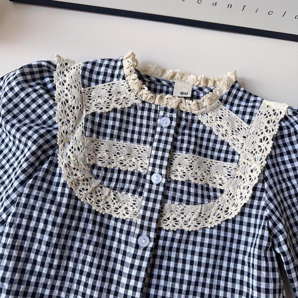 Mädchen Retro Karobluse & Plisseerock Set für Herbst und Frühling