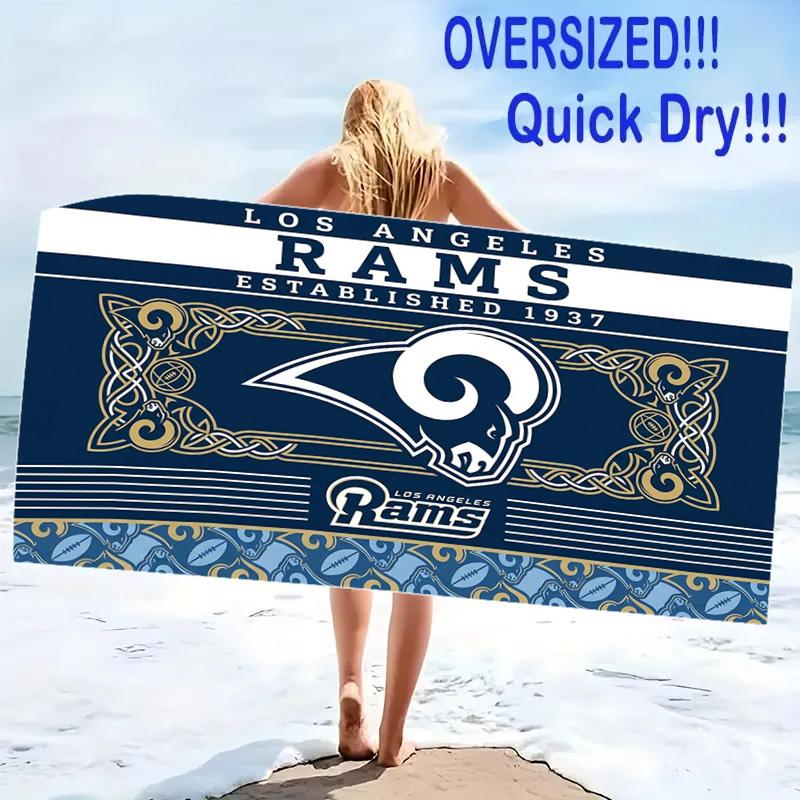 Los Angeles Rams Print Beach Towel, Large Soft Quick Dry Towel for Beach Camping Swimming