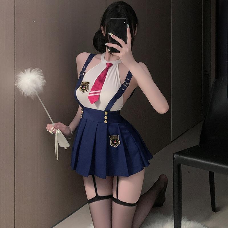 M-3XL Large Size SchoolGirl Lingerie Set Women Roleplay Sexy Student Uniform Tie Top and Mini Skirt College JK Campus Cosplay