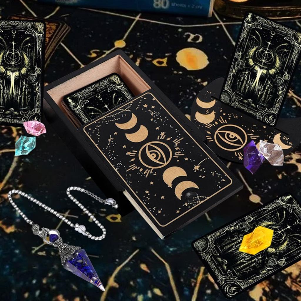 Cutie de depozitare pentru cărți de taroturi de joc Cutie de cărți de taroturi din lemn cu suport pentru carduri Container portabil pentru cărți de astrologie Cutie pentru bibelouri