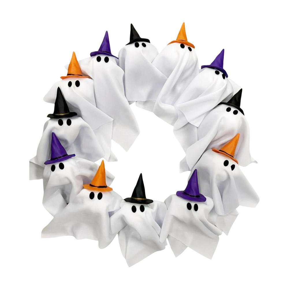 

12 LED Ghost Wreath Halloween Light up Ghost Wreath Halloween Front Door Decoration Cute Scary Decor Home Party Decoration