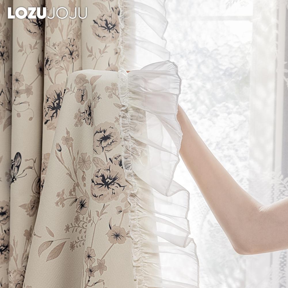 1PC LOZUJOJU 70-80% Blackout French Romantic Style Butterfly Print Pattern Ruffle Edge Curtain for Bedroom Living Room Home Decor
