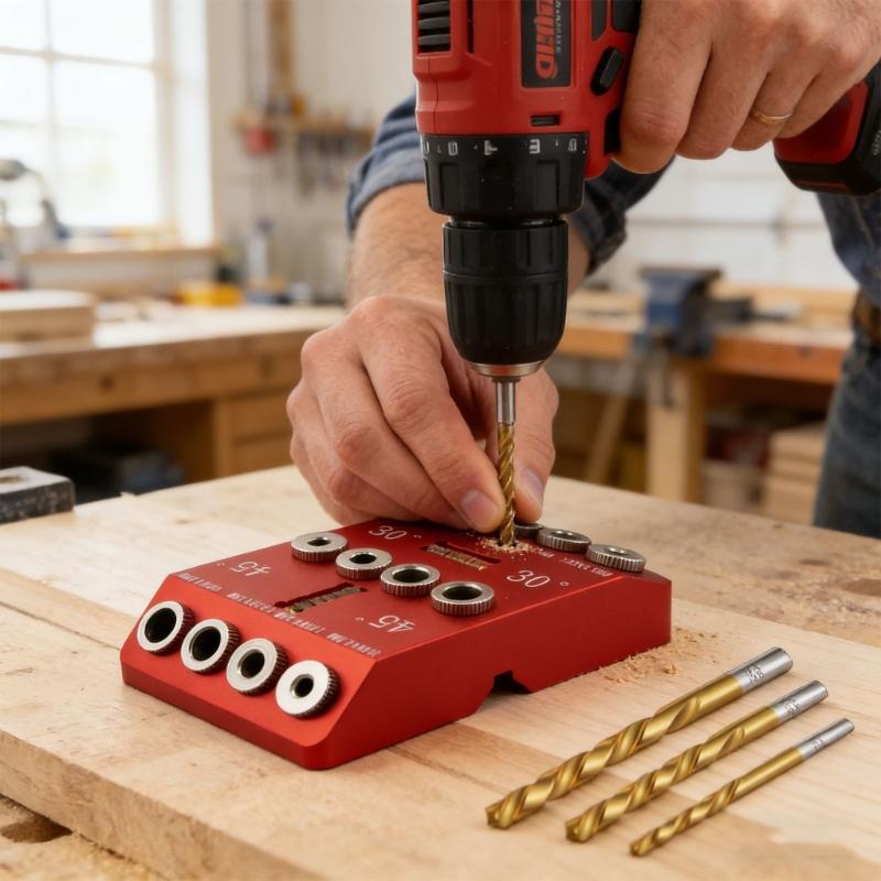 Professional Woodworking Drill Guide highlighting Fixed 30 45 90 Degree Positions For Exact Hole Placement On track Components