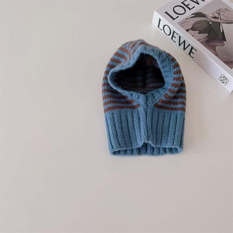 Winter Kids Scarf One-Piece Hat Fashion Striped Knit Ear Protection Hats Children Balaclava Headgear  Baby Hooded Beanie