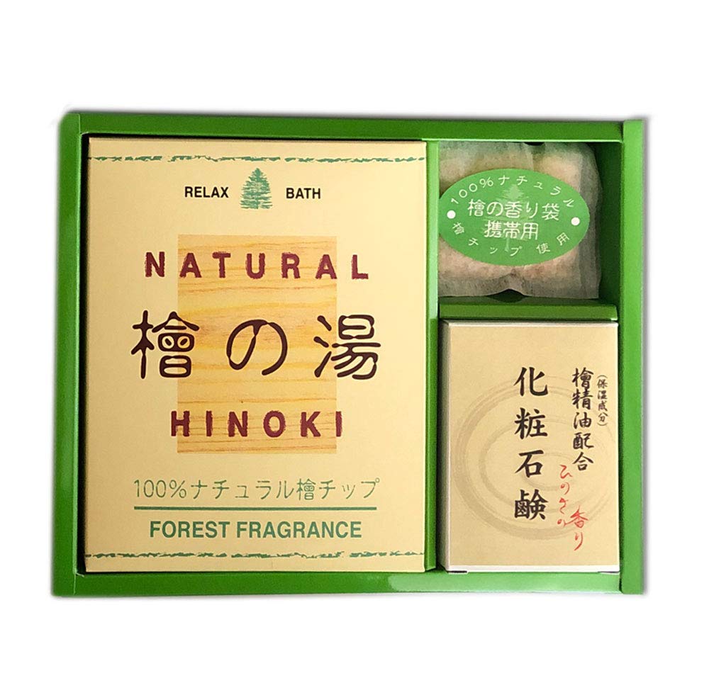 

[Hinoki Village - Healing Goods Made with Japanese Cypress] Domestic Japanese Cypress Scented Bath Set (3-piece set) in a special box [Gift, Present,