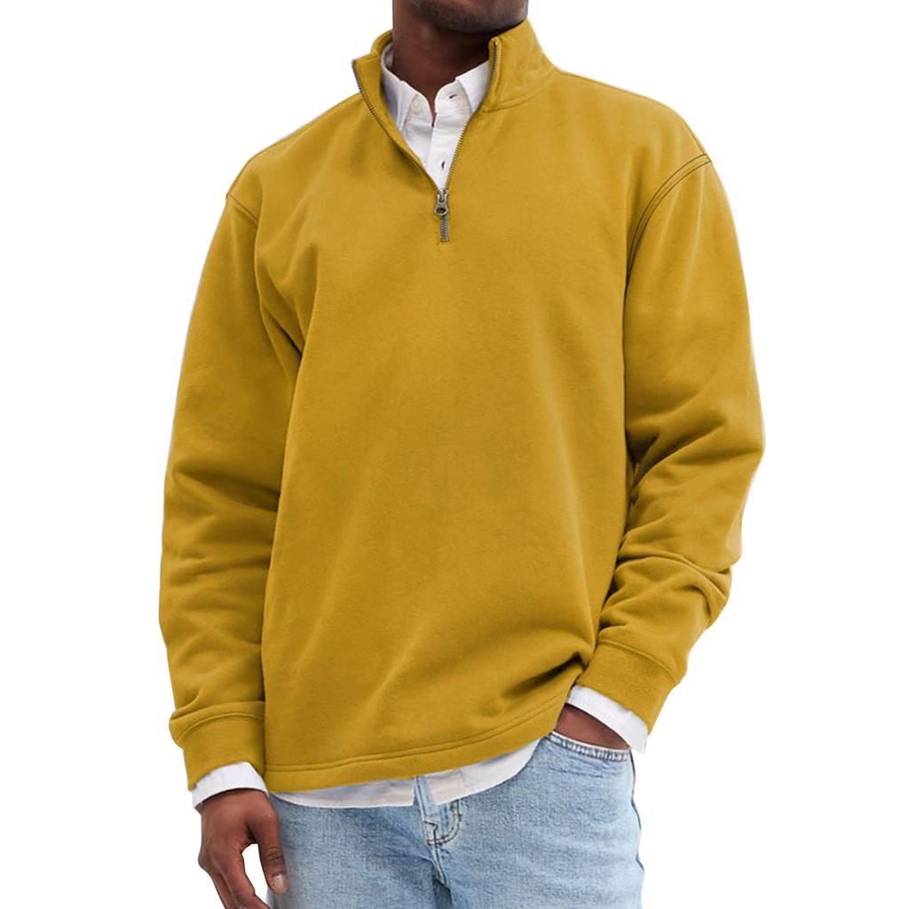 Men's Solid Color Half Zip Stand Collar Sweatshirt Men's Sports Large Size Casual Sweatshirt