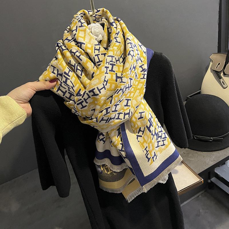 Sunflower Pattern Autumn and Winter New Imitation Cashmere Scarf for Women Warm and Thickened Versatile Long Shawl and Scarf