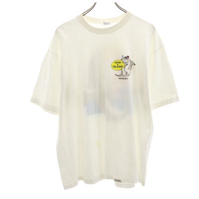Camiseta Crazy Shirt Anos 90 Feita nos EUA Estampa Antiga Manga Curta G L Sistema Branco Masculino Usado