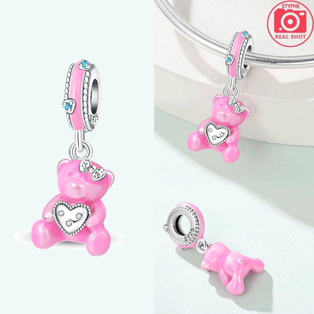 

Copper Metal Charm Bead Components Pink Gold Bear High Quality Fine Jewelry Craft Making Rose Heart Bead Components Designed For Bracelets Pendant