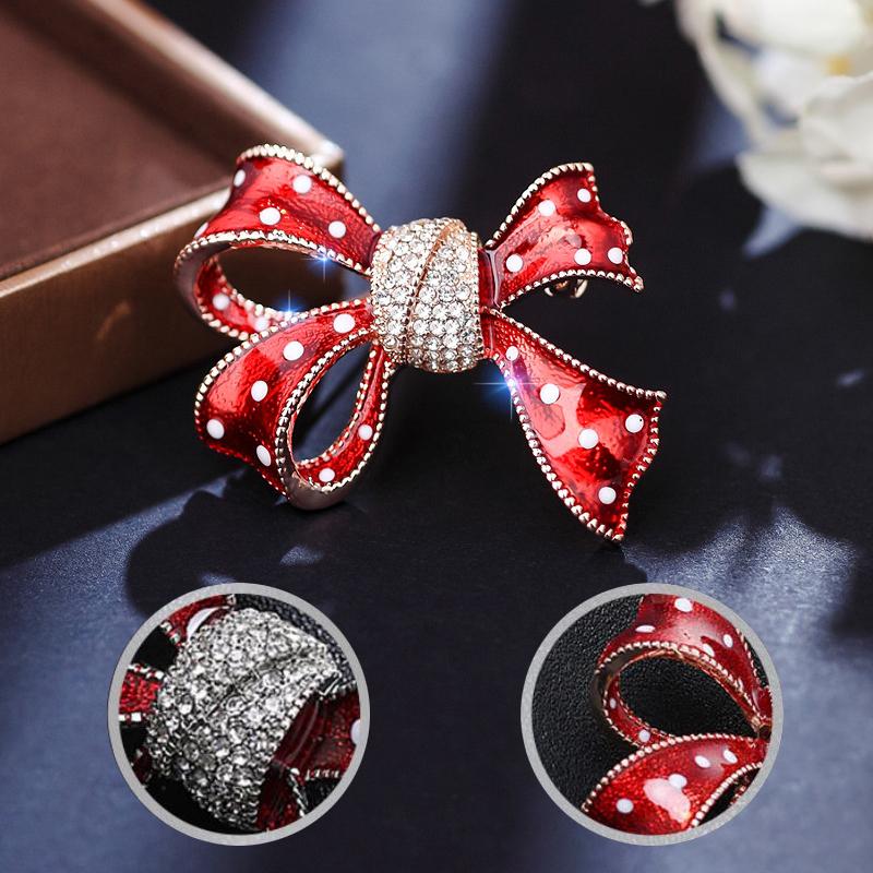 

Red Bow Bowknot Rhinestone Crystal Enamel Brooches Pin For Women Fashion Jewelry Suit Coat Accessories розового золота