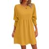 IHUASU Summer Solid Color Print Ladies Sweet Loose 1/2 Sleeves O-Neck Batsleeve Dress
