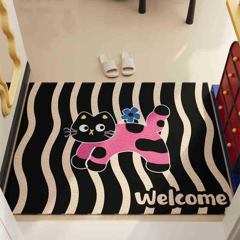 Cartoon Tier Teppich Matte Läufer Katze Hund Design mit Willkommenstext Kuchenmuster Rutschfest Heimdekoration Fußmatte Willkommensmatte
