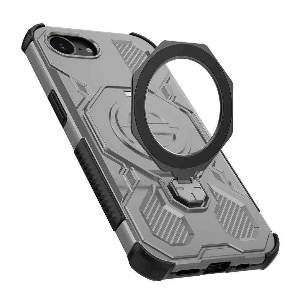 For iPhone 16e Magnetic Case Rotating Metal Kickstand Shockproof PC+TPU Phone Back Cover
