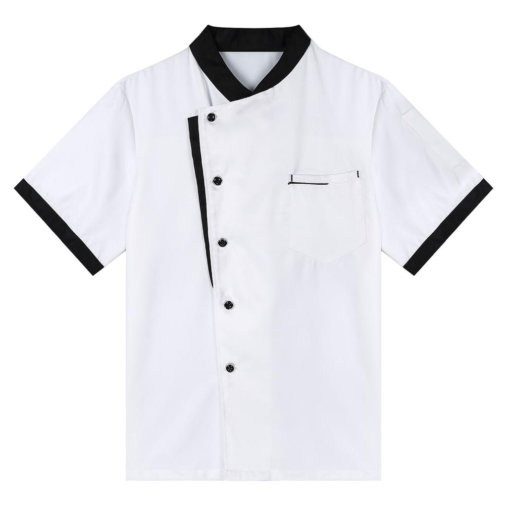 Mens Womens Unisex Short Sleeve Chef Coat Breathable Button Cook Jacket Bakery Canteen Restaurant Hotel Kitchen Uniform