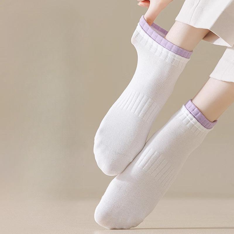 White Socks, Double Flared Women's Spring and Summer Mid-calf Socks, Short Socks, Cotton Socks, Breathable Letter, Trendy Long Socks, Sports