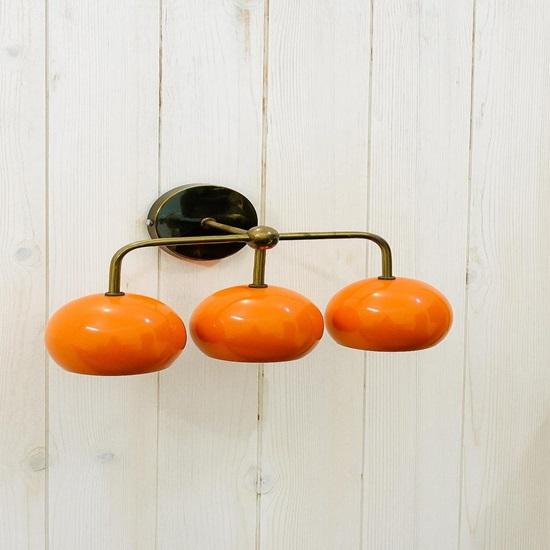 Mid Century Modern Wall Sconce Orange  Turquoise Globe, Brass Arm