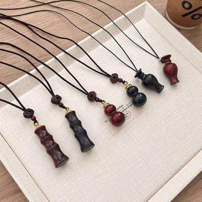 Hollow Gourd Bamboo & Purple Sandalwood Necklace with Ebony Pendant Sweater Chain