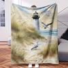 Lighthouse And Seagulls On The Beach - Themed Blanket - Comfortable Flannel Fabric Hypoallergenic Suitable for All Seasons - Ideal