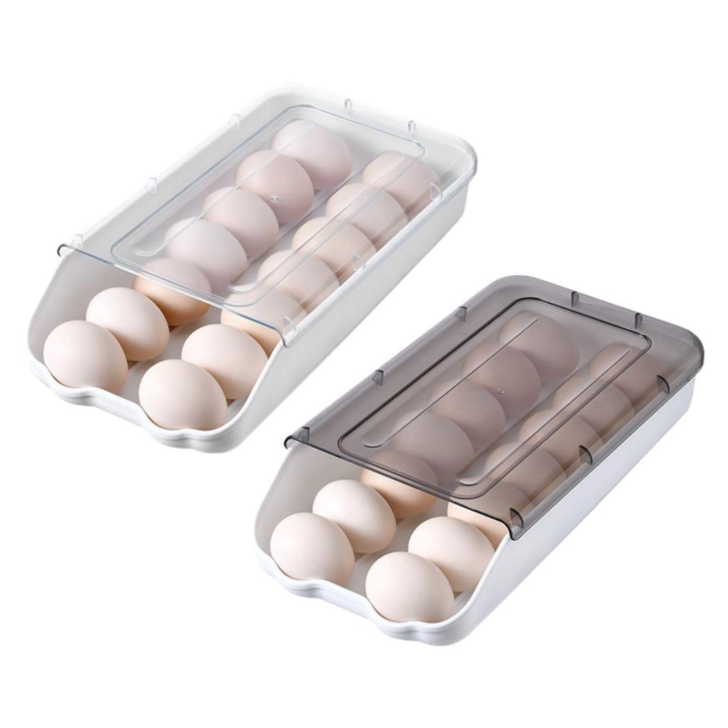 Archnote Egg Crates, Refrigerator Storage, Egg Holder, Storage Case, 14-Piece Set (Black and Clear)