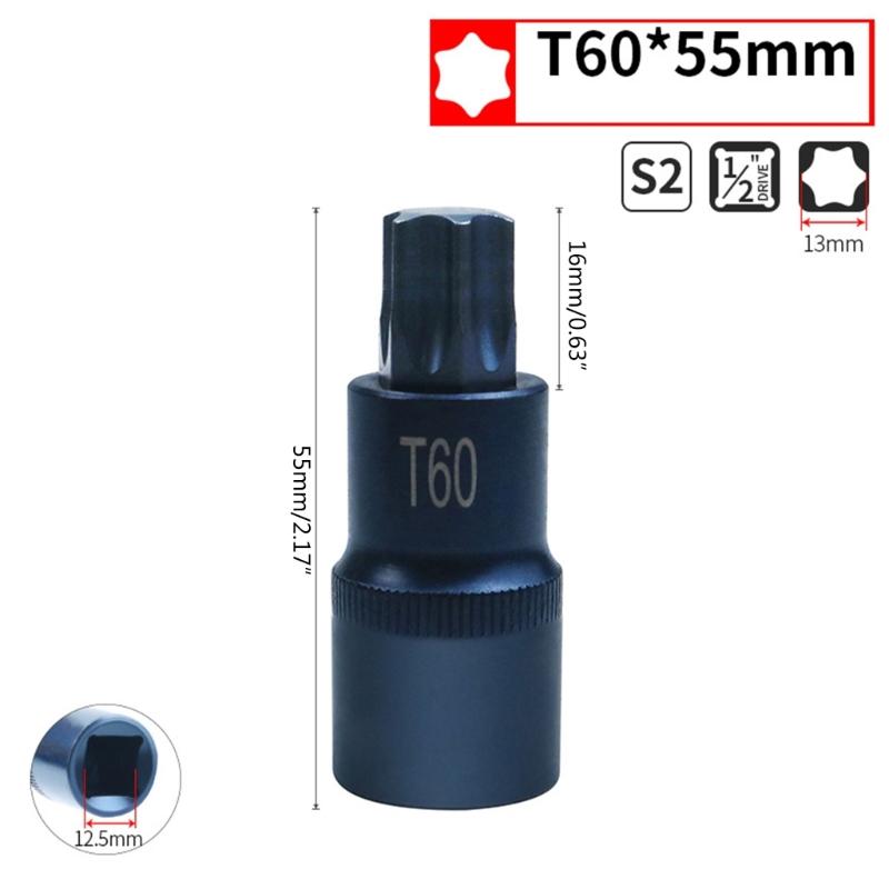 Torx Screwdriver Bits 1/2inch Socket Bit Adapter T30 T40 T45 T50 T55 T60 T70 Torx Socket Adapter Tool For Ratchet Wrench