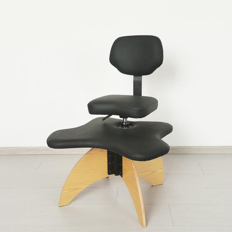 Adjustable Height Meditation Office Chair with Backrest for Cross-legged, Squatting, and Kneeling Positions Black Seat - Natural Wood Legs