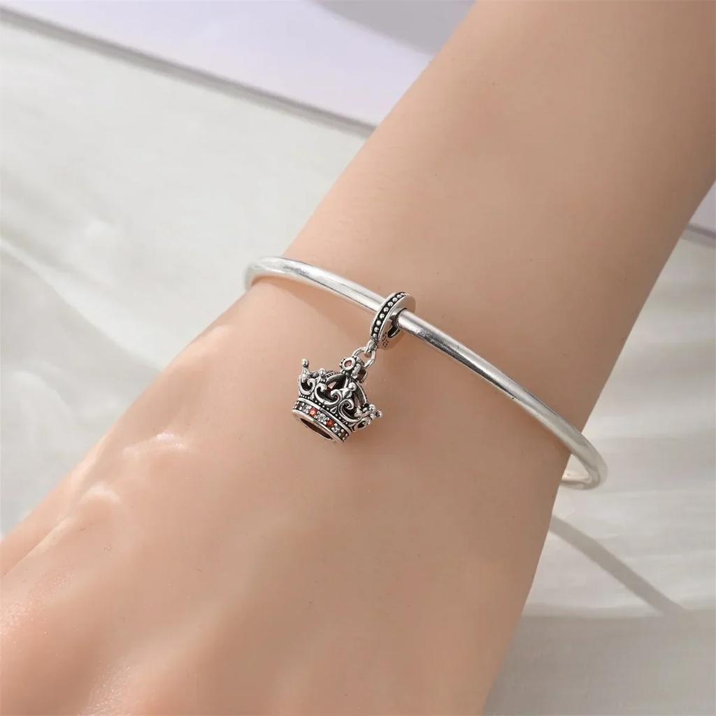 Original Copper Princess Crown Charm Bead Ear Stud Ring Pendant Fit Necklace Bracelet Women Jewelry Diy Gift